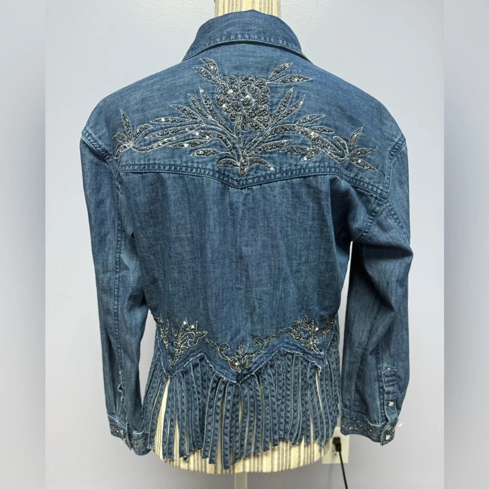NWT Pilcro Denim Silver embellished Collar Button Down fringe bottom Shirt XXS - Picture 6 of 16